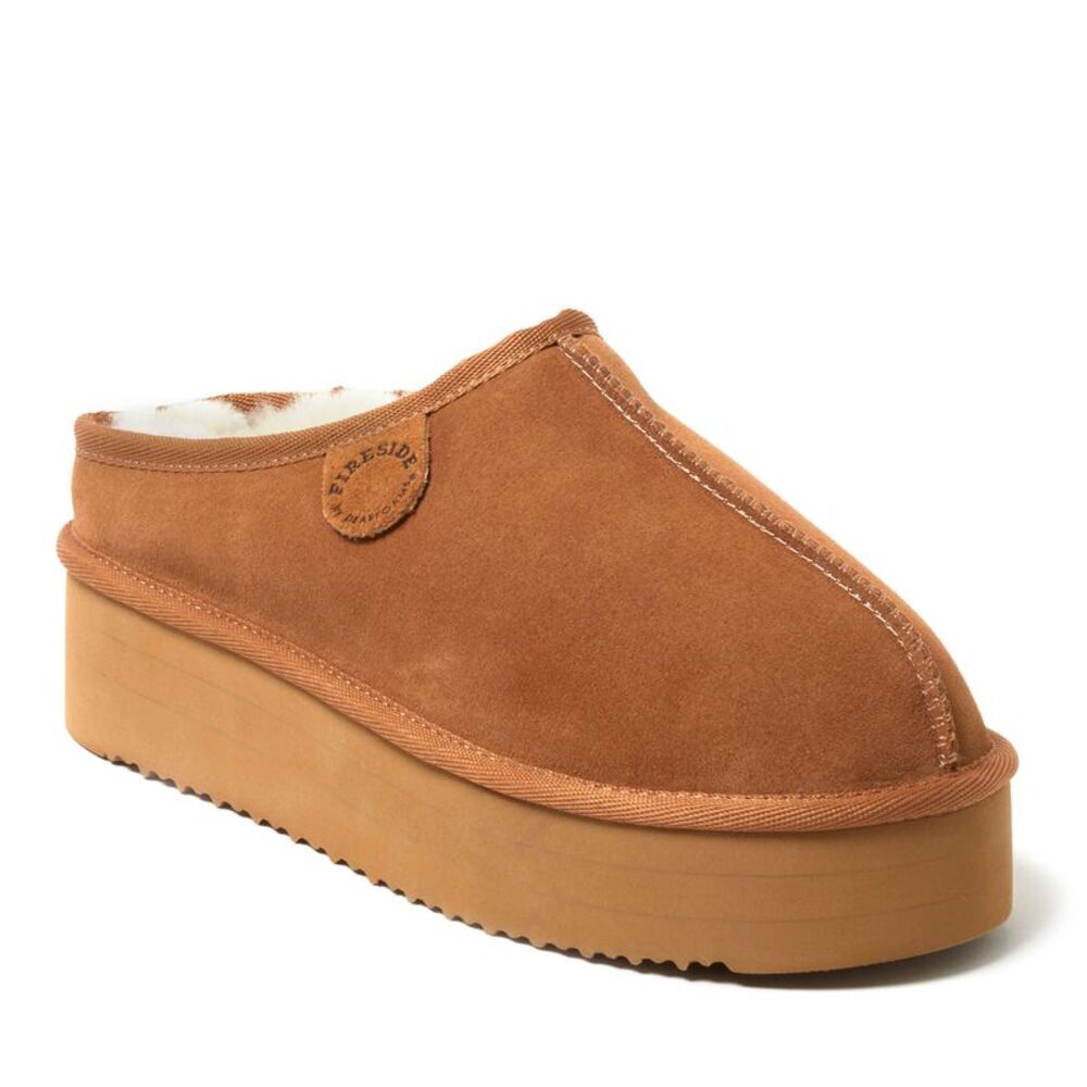 Fireside by Dearfoams Women's Queenstown Genuine Shearling Platform Clog Slipper